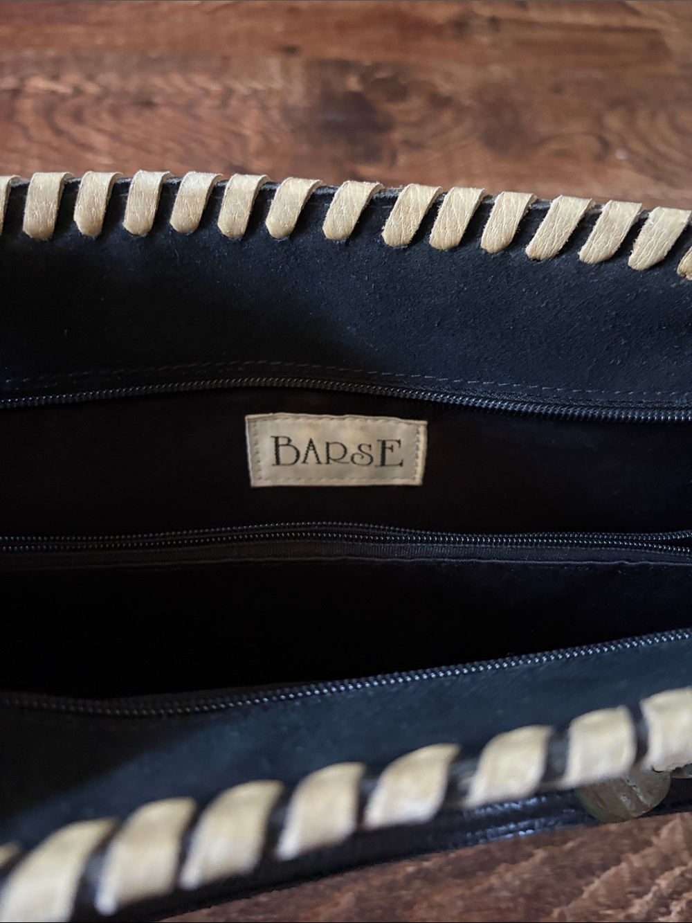 Studio Barse Black Tooled Leather Satchel with Cream Whipstitch - Picture 3 of 4
